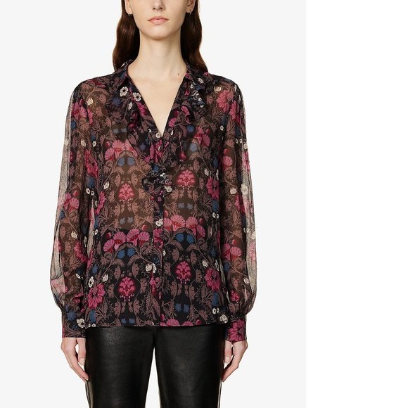 PAIGE Jodelle Floral Print Silk Blouse in Black, XSmall - Picture 3 of 16